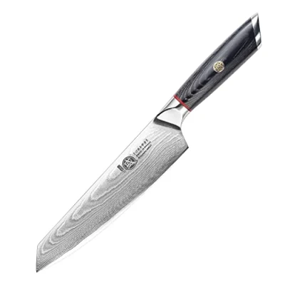 Afbeelding van MITSUMOTO SAKARI 18 cm Japanse Kiritsuke keukenmes, AUS 10 Damascus koksmes, professionele keukenmessen met de hand gesmeed (houten handvat pakket)