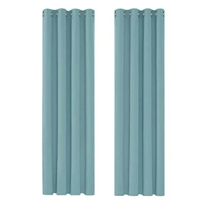 Afbeelding van Deconovo thermisch geïsoleerde verduisteringsgordijnen, modern design met oogjes, gordijnen voor woonkamer en slaapkamer, 132 x 160 cm (breedte hoogte), hemelsblauw, 2 stuks