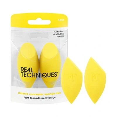 Afbeelding van Real Techniques Miracle 2 stuks concealer sponzen, make up spons voor concealer, langwerpige vorm en nauwkeurig gebruik, gele spons, latexvrij schuim