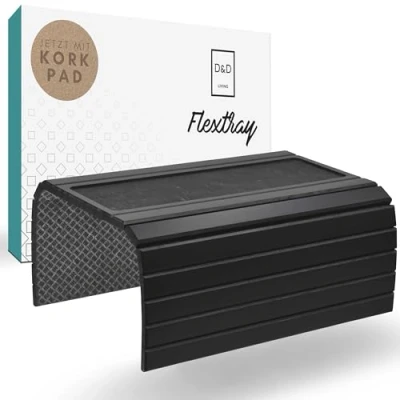 Afbeelding van Bankdienblad, flexibel voor armleuning, met anti slip kurkpad, dienblad bank, 47 x 34 cm, duurzaam bamboe, zwart, groot