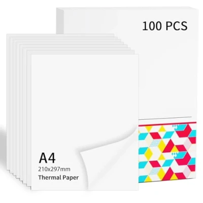 Afbeelding van Memoking 100 vellen thermisch papier A4 voor mobiele printers, M832/M833/M834/M835/M08F, 10 jaar 210 x 297 mm, sneldrogend contracten, foto&#039;s, tekeningen, huiswerk