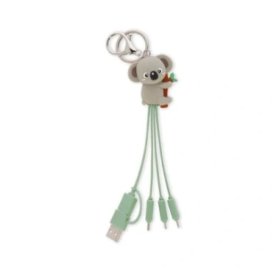 Afbeelding van Legami Link Up meervoudige oplaadkabel, Koala thema met sleutelhanger, 4 oplaadkabels, USB, type C, Micro Lightning, USB C adapter, TPE gecoate kabel