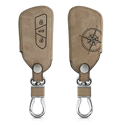 Afbeelding van kwmobile Autosleutel hoesje geschikt voor VW Golf 8 3 knops behuizing in bruin Vintage Kompas design