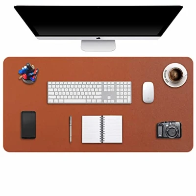 Afbeelding van Grote bureauonderlegger, bureaumat, bureaubescherming, schrijfblok, voor laptop/toetsenbord/muis, PU leer, waterdicht + suède, antislip, 90 x 43 cm (bruin)