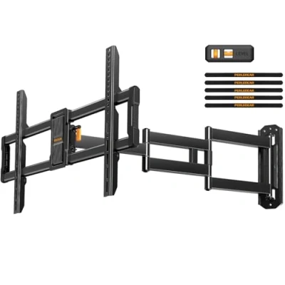 Afbeelding van Perlegear TV muurbeugel met 943 mm lange mouwen voor 42 tot 84 inch tv, extra wandhouder, draaibaar en kantelbaar, belastbaar 60 kg, VESA max 600 x 400