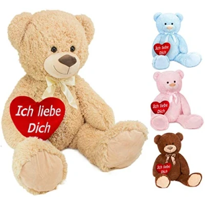 Afbeelding van BRUBAKER XXL Pluche beer 100 cm met een hart Ich liebe dich dier Lichtblauw