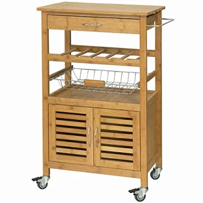 Afbeelding van SoBuy FKW53 N Bamboe Keukenwagen Roltafel Dessert Keuken L 56 x H 92 D 36 cm