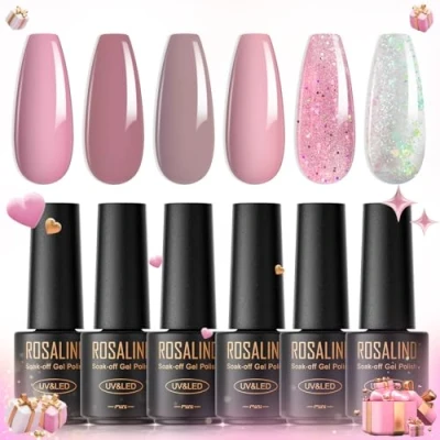 Image de ROSALIND Vernis Semi Permanent Paillette, 6 Couleurs Mini Pastel Soak Off à Ongle Gel UV LED Nail Art Manucure