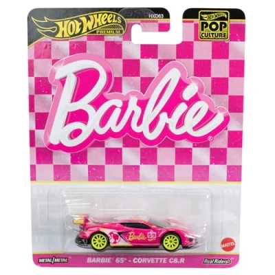 Afbeelding van Hot Wheels BARBIE 65TH Verjaardag Die Cast Model Car CORVETTE C8 R Schaal 1:64 lengte 7 cm POP CULTUUR HVJ51