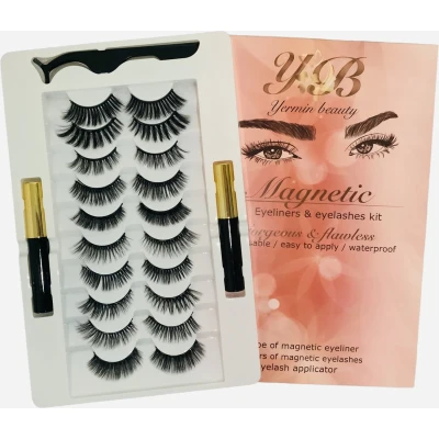 Afbeelding van Yermin beauty magnetische wimpers met eyeliner pen, wimpers, magneet, 10 sets valse 2 gel en 1 applicator, zwart