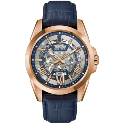 Afbeelding van Bulova Sutton Automatic 97A161 Horloge Leer Blauw Ø 43 mm
