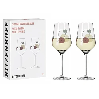 Afbeelding van RITZENHOFF 3611002 set van 2 witte wijnglazen 300 ml serie Sommerwendtraum nr. met aquarelcirkels Made in Germany