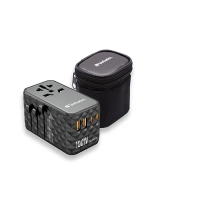 Image de Verbatim UTA 06 Adaptateur secteur GaN III, universel 100 Watt 5 A PD 3.0, QC 4.0+, Fast Charge, Supercharge, Apple PD/PPS, USB BC 1.2 4 connecteurs de sortie (2 x USB, 2 C) noir