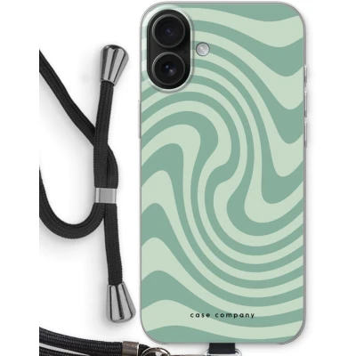Afbeelding van Case Company® hoesje met Koord geschikt voor iPhone 16 Plus Swirl Groen Telefoonhoesje Zwart Bescherming aan alle Kanten en Over de Schermrand