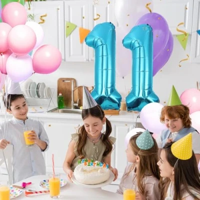 Afbeelding van Verjaardagsballonnen 11 jaar, blauw, 101 cm, verjaardagsdecoraties van een man en vrouw, opblaasbare cijferballon, beige, jaar