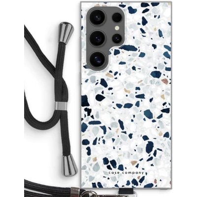 Afbeelding van Case Company® hoesje met Koord geschikt voor Samsung Galaxy S24 Ultra Terrazzo N1 Telefoonhoesje Zwart Bescherming aan alle Kanten en Over de Schermrand