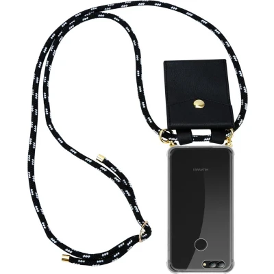 Afbeelding van Cadorabo Hoesje geschikt voor Huawei NOVA 2 in ZWART ZILVER Silicone Mobiele telefoon ketting beschermhoes met gouden ringen, koordriem en afneembare etui