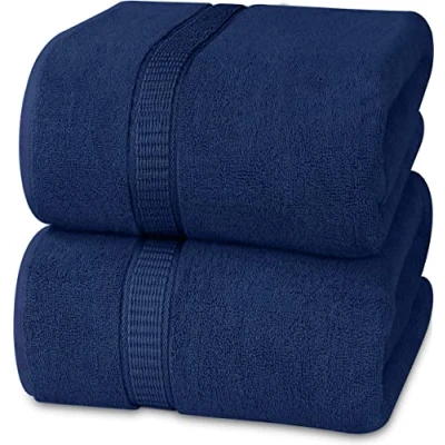 Afbeelding van Badhanddoek groot van katoen, set 2 douchehanddoeken, handdoeken 90 x 180 cm (marineblauw)