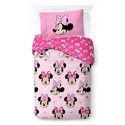 Afbeelding van Jay Franco Disney Minnie Mouse Heart and Love, beddengoed voor kinderen, 140 x 200 cm, 100% katoen, eenpersoonsbed incl. dekbedovertrek &amp; kussensloop geschikt bedden van 90 190 cm tot