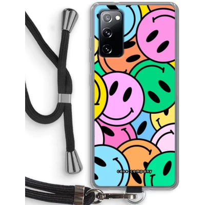 Afbeelding van Case Company® hoesje met Koord geschikt voor Samsung Galaxy S20 FE / 5G Smiley N1 Telefoonhoesje Zwart Bescherming aan alle Kanten en Over de Schermrand