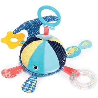 Afbeelding van LUDI Ophangactiviteit Walvis Babyspeeltjes Vanaf 3 Maanden Ontwikkelt Welzijn, Voelt &amp; Fijne Motoriek Geluidsspel, Kreukpapier, Bijtring Spiegel