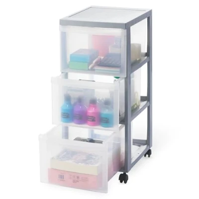 Afbeelding van Iris Ohyama, Opbergkast op wieltjes, 3 laden, 15 l, met wielen, ergonomische handgrepen, kantoor, badkamer, woonkamer Design Chest DC 303 grijs