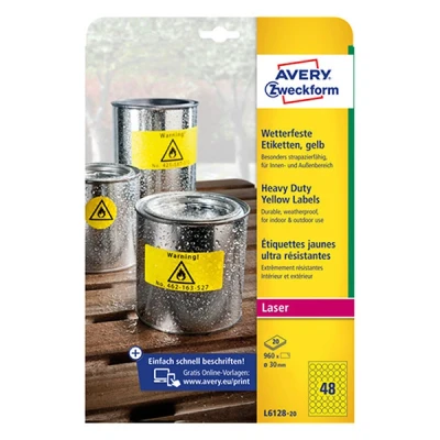 Image de Avery zweckform folien etiketten durchmesser 30 mm gelb aus polyester wasserfest fr laserdrucker und kopierer inhalt 960 et