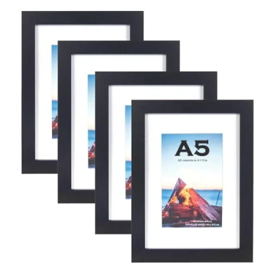 Afbeelding van Scholar Tree Set van 4 A5 houten fotolijsten om neer te zetten of aan de muur bevestigen, 21 x 14,8 cm, zwart