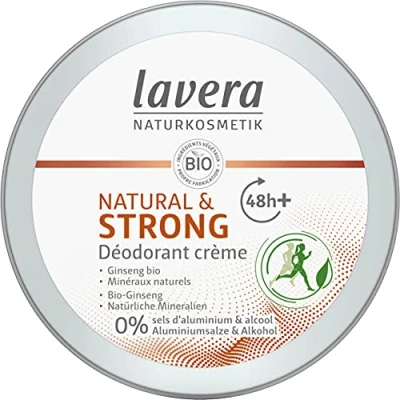 Afbeelding van lavera Natural &amp; Strong Deo Creme, biologische ginseng en natuurlijke mineralen, 48 uur betrouwbare deodorantbescherming, zonder aluminiumzouten alcohol, tegen zweetgeuren, veganistisch, biologisch