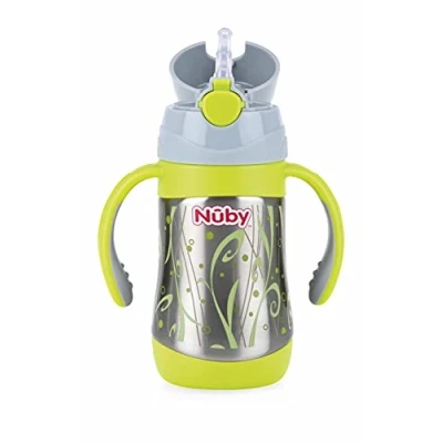Afbeelding van Nûby Thermos ID10279 Thermosfles, roestvrij staal, met handvaten/rietje, zacht, siliconen, 280 ml,