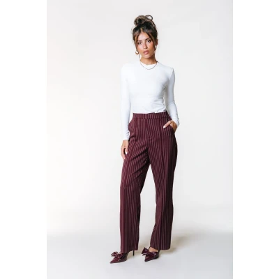 Afbeelding van Colourful Rebel Rus Pinstripe Straight Pintuck Pants M