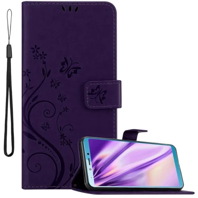 Afbeelding van Cadorabo Hoesje geschikt voor Samsung Galaxy A6s in BLOEMEN DONKER PAARS Beschermhoes bloemmotief met magnetische sluiting, standfunctie en kaartsleuven Book Case Cover Etui