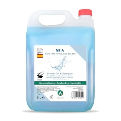 Afbeelding van Gel en shampoo 2 in 1 pot van 5 liter douchegel &amp; industrieel formaat met vulmondstuk speciaal voor hotels spa 5000 ml