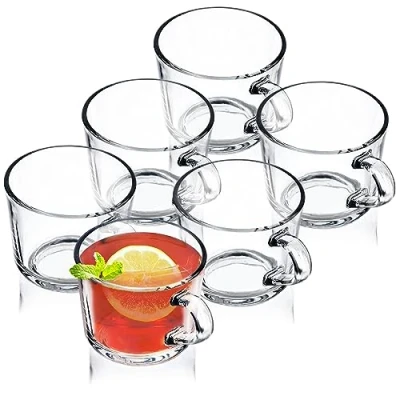 Afbeelding van KADAX Theeglazen, set van 6 glazen met handvat, bekers voor personen, vaatwasserbestendig, drinkglazen thee, koffie, water, sap, drank, sapglazen, waterglazen, glazenset