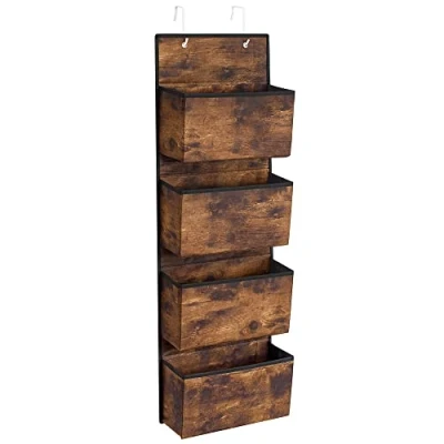 Afbeelding van SONGMICS RDH004X01 Hangrek, 4 vakken, hangende opslag, organizer, voor deur of muur, van stof, slaapkamer, kantoor, kinderkamer, 33,5 x 12 100 cm, rustiek bruin