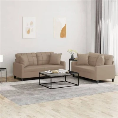 Image de vidaXL Ensemble de canapés 2 pcs avec coussins cappuccino similicuir3201928