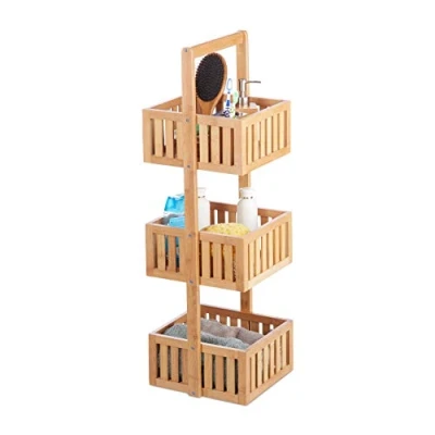 Afbeelding van Relaxdays badkamerrek bamboe bamboerek 3 etages houten rek opbergrek met mandjes