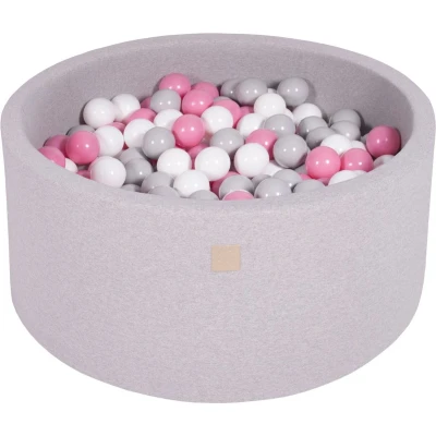 Afbeelding van Ballenbak KATOEN Licht Grijs 90x40 incl. 300 ballen Grijs, Wit, Pastel Roze