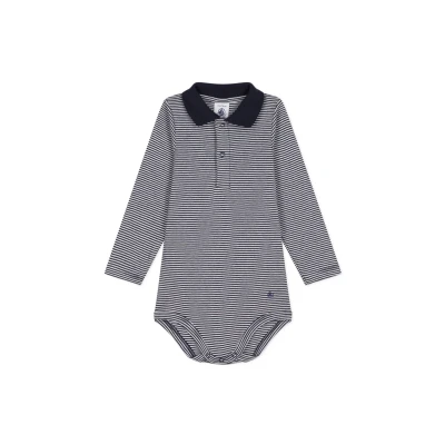 Afbeelding van Petit Bateau Gestreepte katoenen body met lange mouwen en kraagje voor baby&#039;s Jongens Rompertje Maat 86