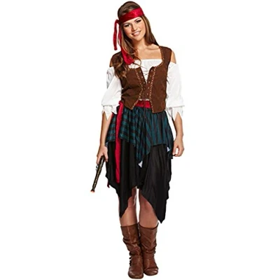 Afbeelding van HENBRANDT Caribisch piratenkostuum voor dames, Halloween kostuum schipbreukeling boekanierkostuum, dameskostuum (standaardmaat), Meerkleurig