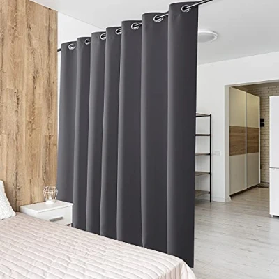 Afbeelding van PONY DANCE Thermische verduisteringsgordijnen raamdecoratie gordijn met oogjes, licht, geluidsisolatie, zware stof voor huis en slaapkamer, 254 x 210 cm, grijs, 1 stuk
