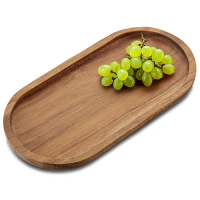 Afbeelding van COM FOUR® acaciahouten dienblad langwerpig decoratief serveerschaal houten plank serveerbord voor snacks, kaas, worstjes (1 stuk ovaal)