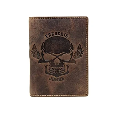 Afbeelding van Frederic &amp; Johns ® Leren portemonnee Herenportemonnee Rijbewijs van echt leer RFID Vintage Model Stone, doodshoofd