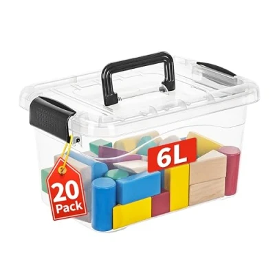 Afbeelding van Cetomo 12 stuks opbergdozen met deksel en handvat voor thuis, slaapzaal, kantoor, stapelbaar, kunststof, transparant, 6 liter