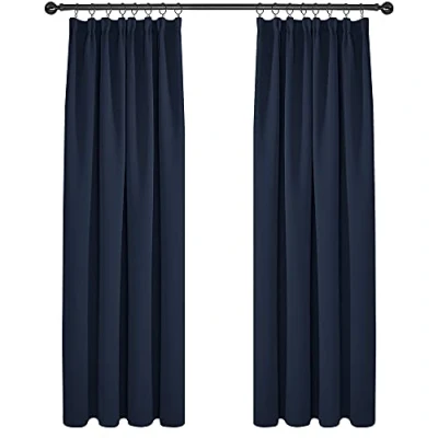 Afbeelding van Deconovo Set van 2 gordijnen voor slaapkamer, modern, decoratief, ondoorzichtig, woonkamer, jongeren, gordijn, balkon, buiten, plooiband, thermisch, marineblauw, 168 x 229 cm