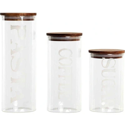 Afbeelding van Set van 3 Potjes DKD Home Decor Natuurlijk Transparant Acacia Letters Borosilicaatglas (10,2 x 10...