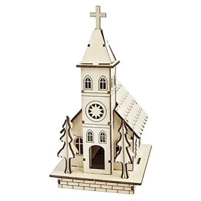 Afbeelding van Kerk, hout, om te monteren, 22,5 cm x 11,5 13,5