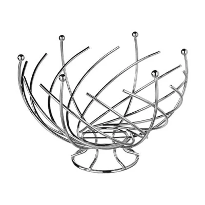 Afbeelding van Fruitschaal/fruitmand op voet rond zilver metaal 30 cm Fruitschalen/fruitmanden Draadmand van