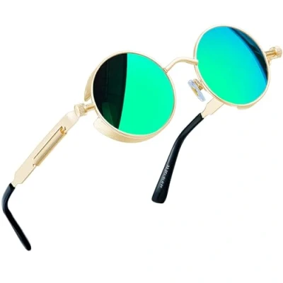 Afbeelding van Joopin Gepolariseerde ovale ronde zonnebril voor dames en heren, hippiebril, steampunk, met metalen frame, UV400 bescherming, B06 retro goud groen