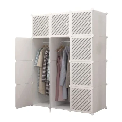 Afbeelding van modulaire kast, modulair rek, kledingorganizer, kast voor thuis, opbergrek slaapkamer, 12 modules, 2 stangen, 140 x 105 cm, kleur wit